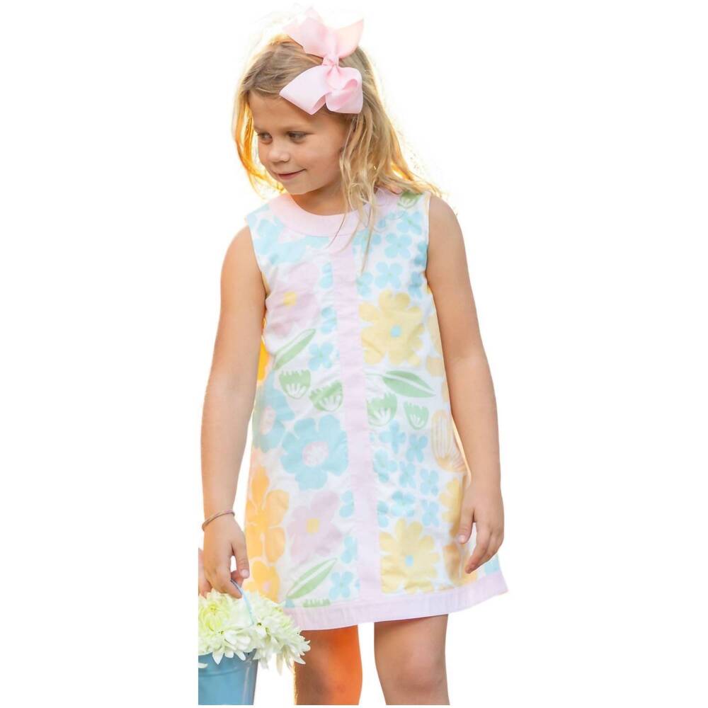 NEW SHRIMP AND GRITS KIDS petal party shift dress in pink, blue and yellow